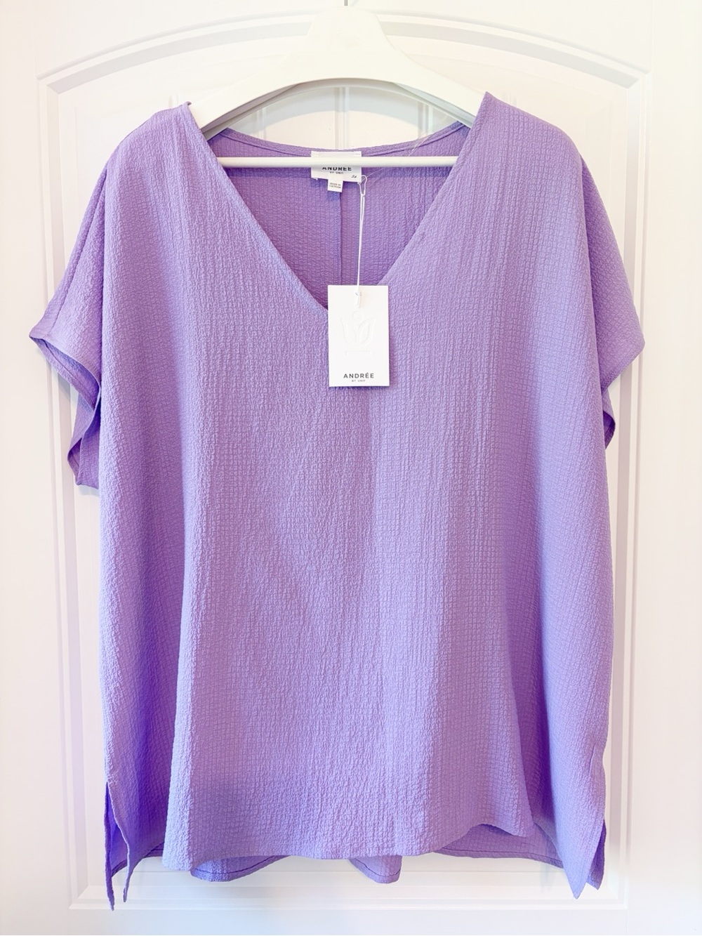 Chic Soul Lavender V-Neck Short Sleeve Blouse